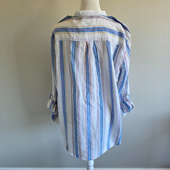 AG Adriano Goldschmied Linen Cotton Button Shirt Roll Tab Sleeve Women Size L - Picture 5 of 8